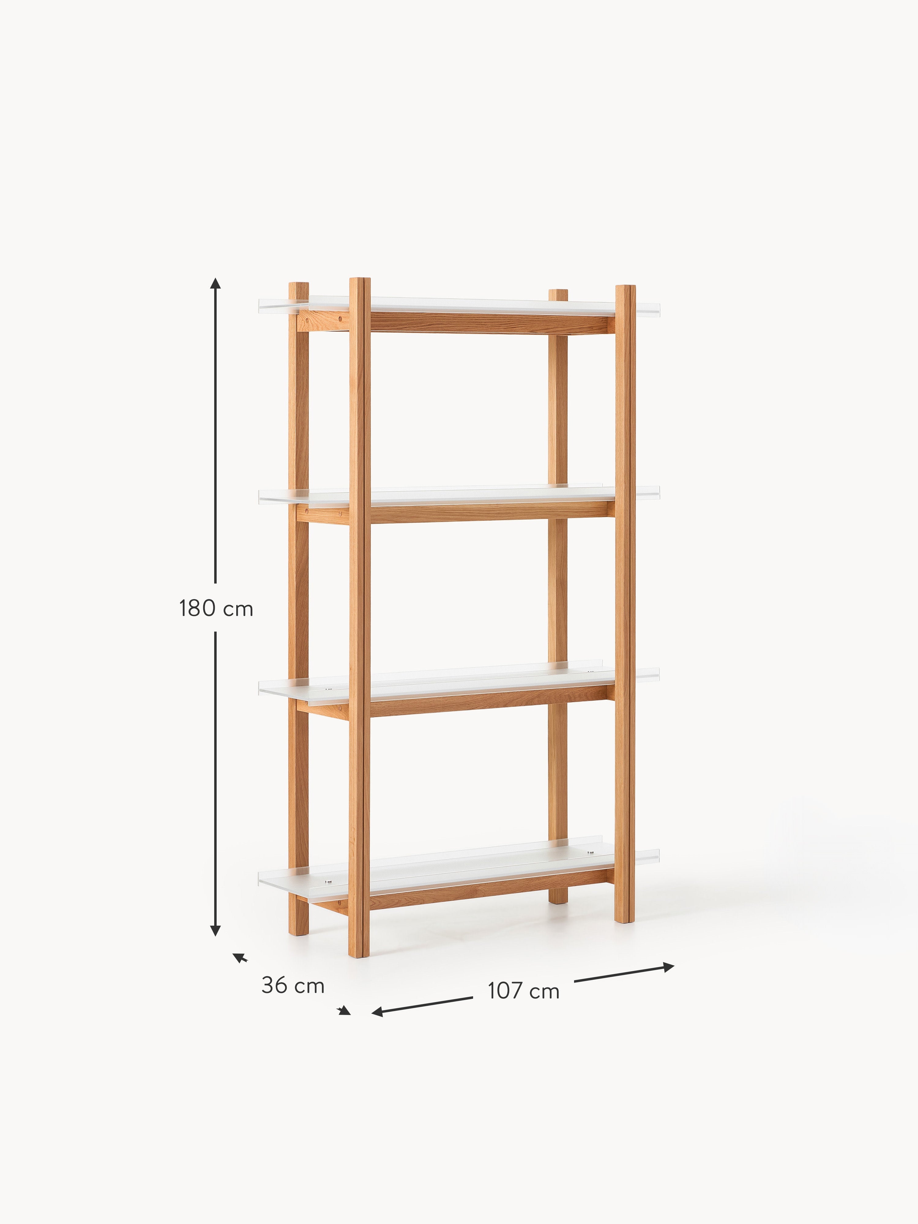 Alex Large Oak Shelving Unit with Glass Shelves