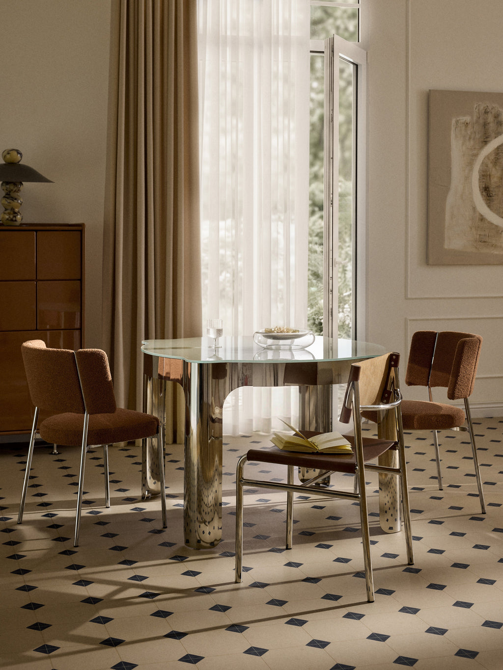 Georgia Round Dining Table with Glass Top, Ø 110 cm