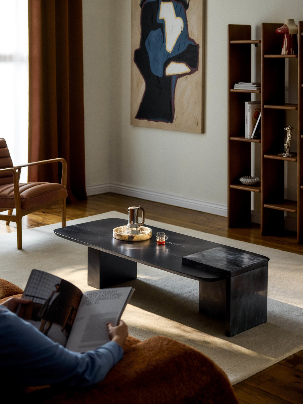 Naida Oak Wood and Marble Coffee Table