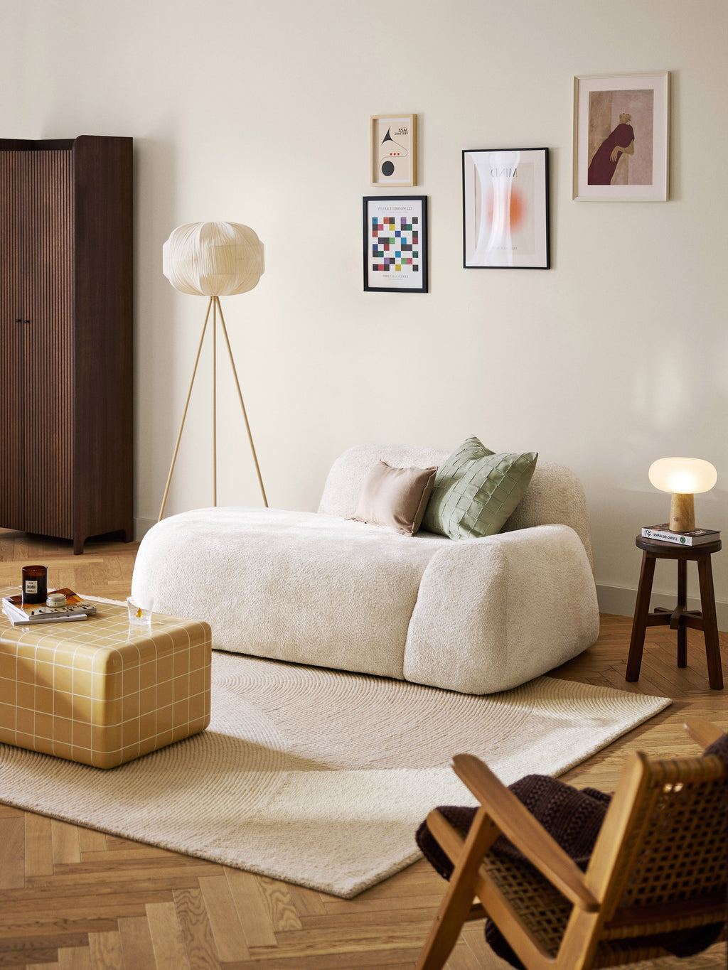 Wolke Teddy Bouclé Sofa (2-seater) with Chaise End