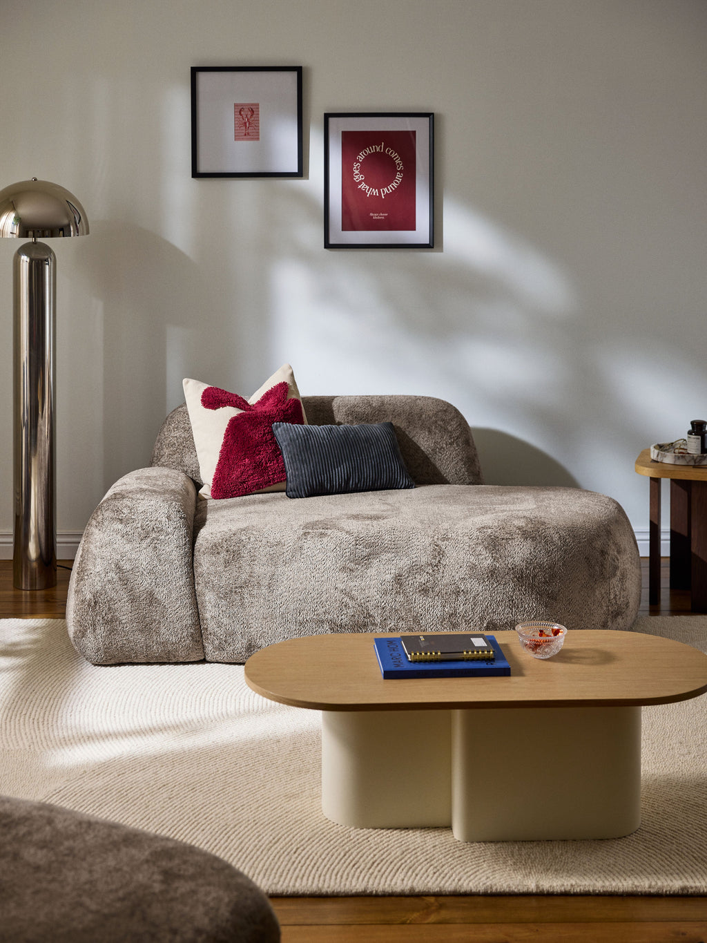 Wolke Teddy Bouclé Sofa (2-seater) with Chaise End