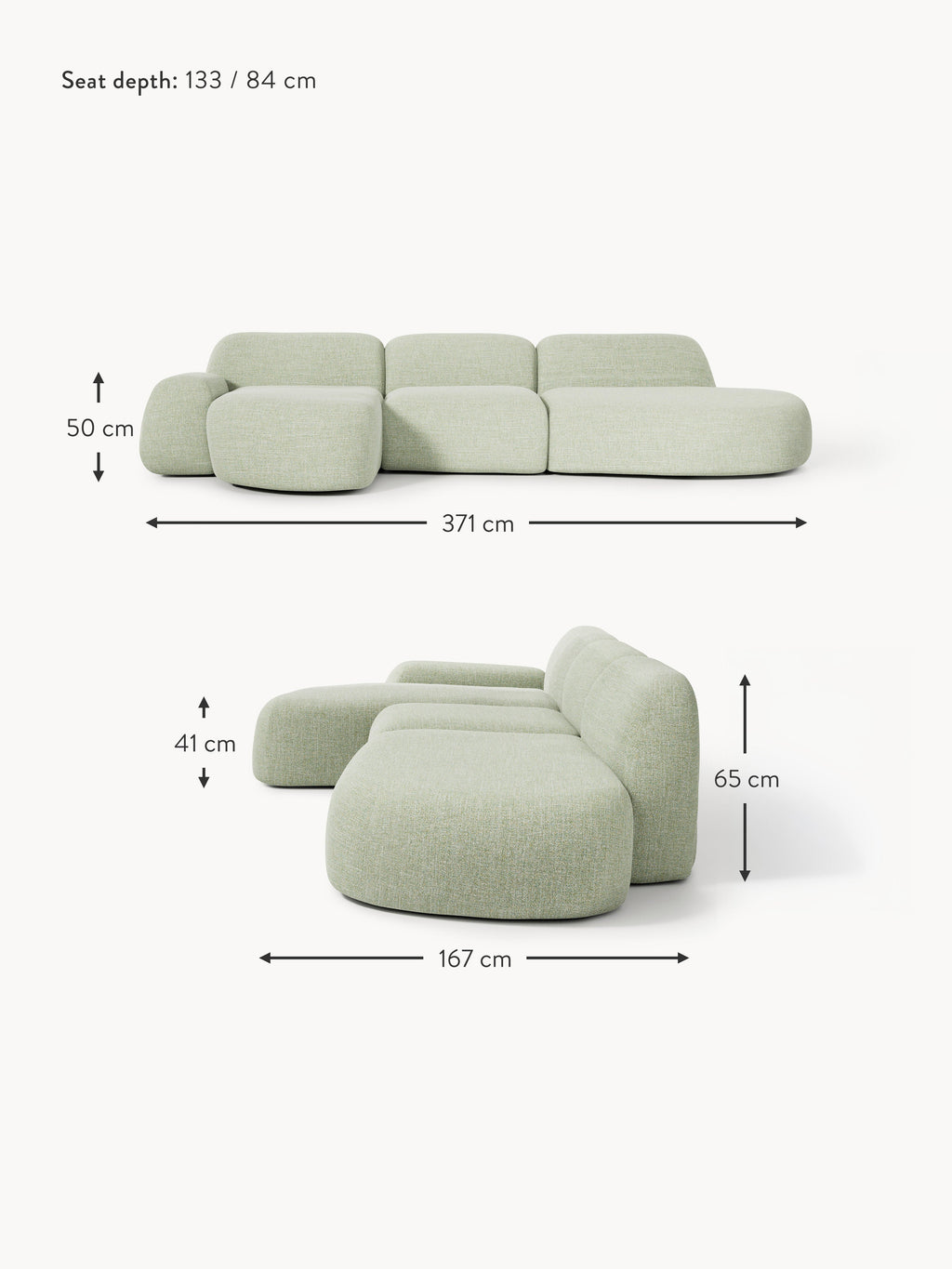 Wolke Modular Bouclé Corner Sofa (4-seater) with Chaise End