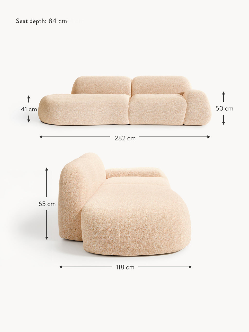 Wolke Modular Bouclé Chaise (3-seater)