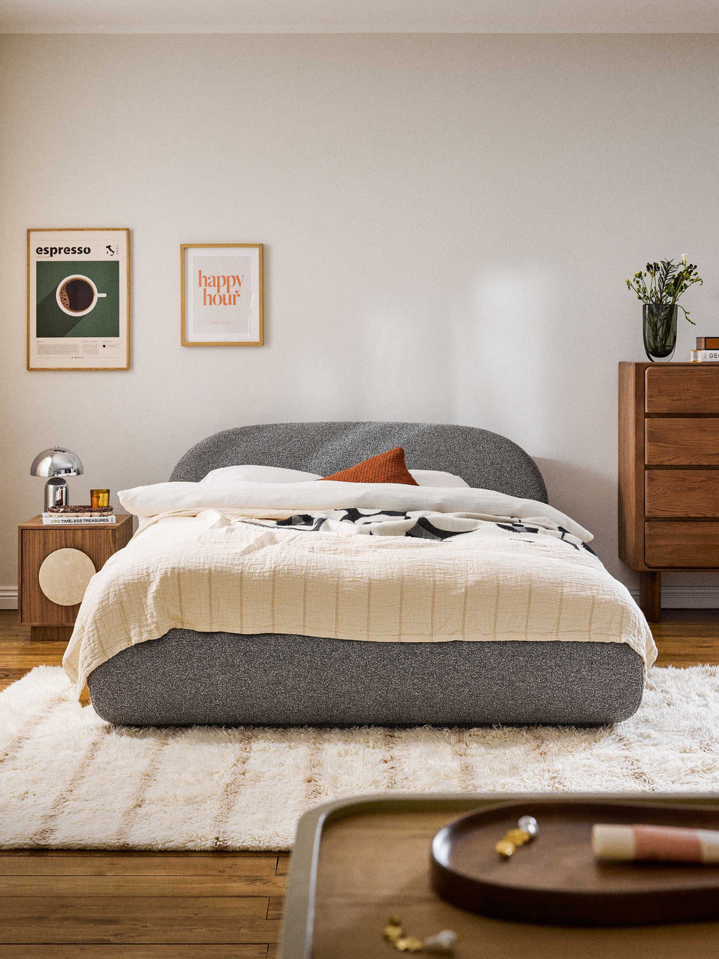 Alba Upholstered Bouclé Bed with Storage