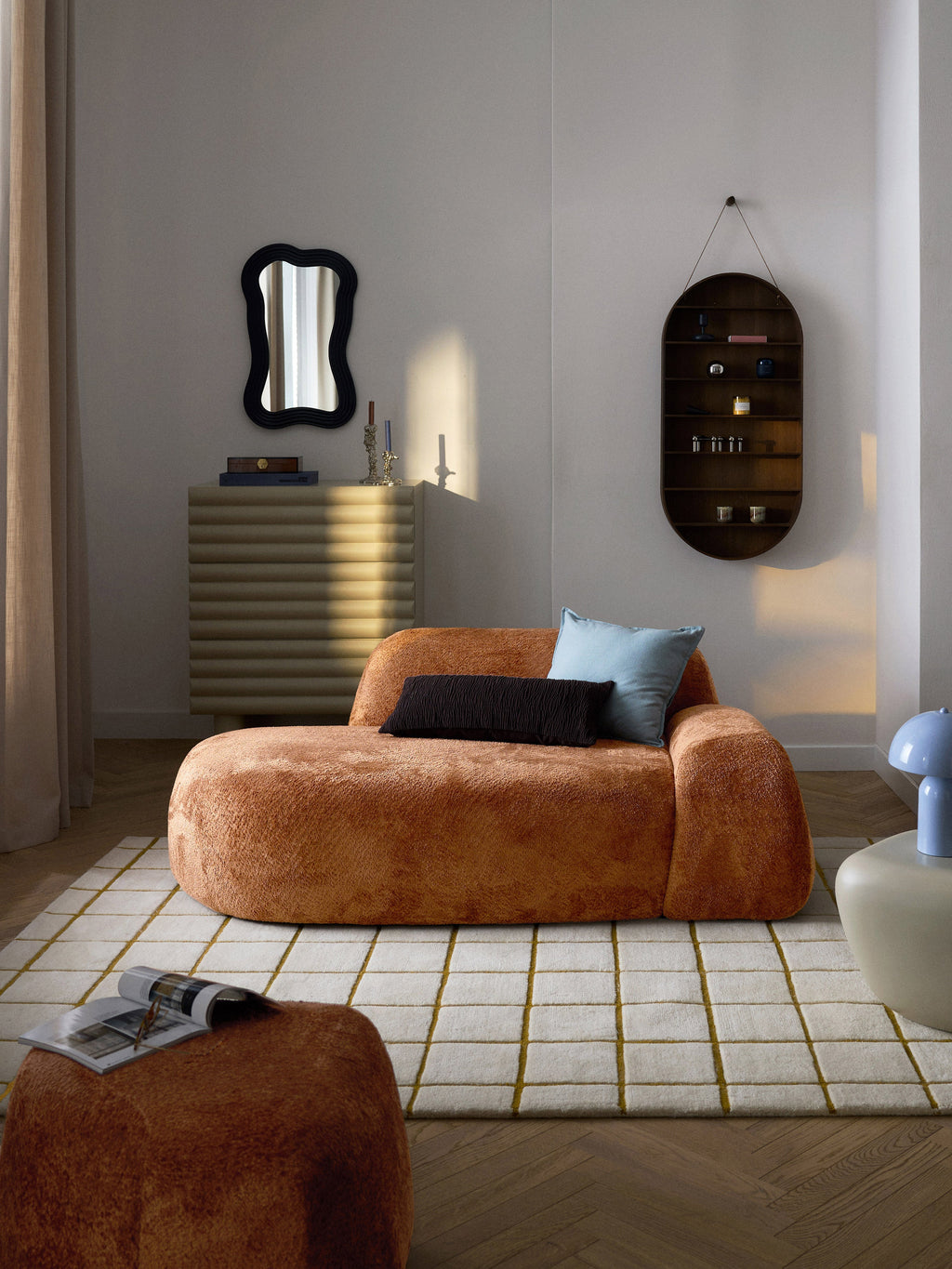 Wolke Teddy Bouclé Sofa (2-seater) with Chaise End