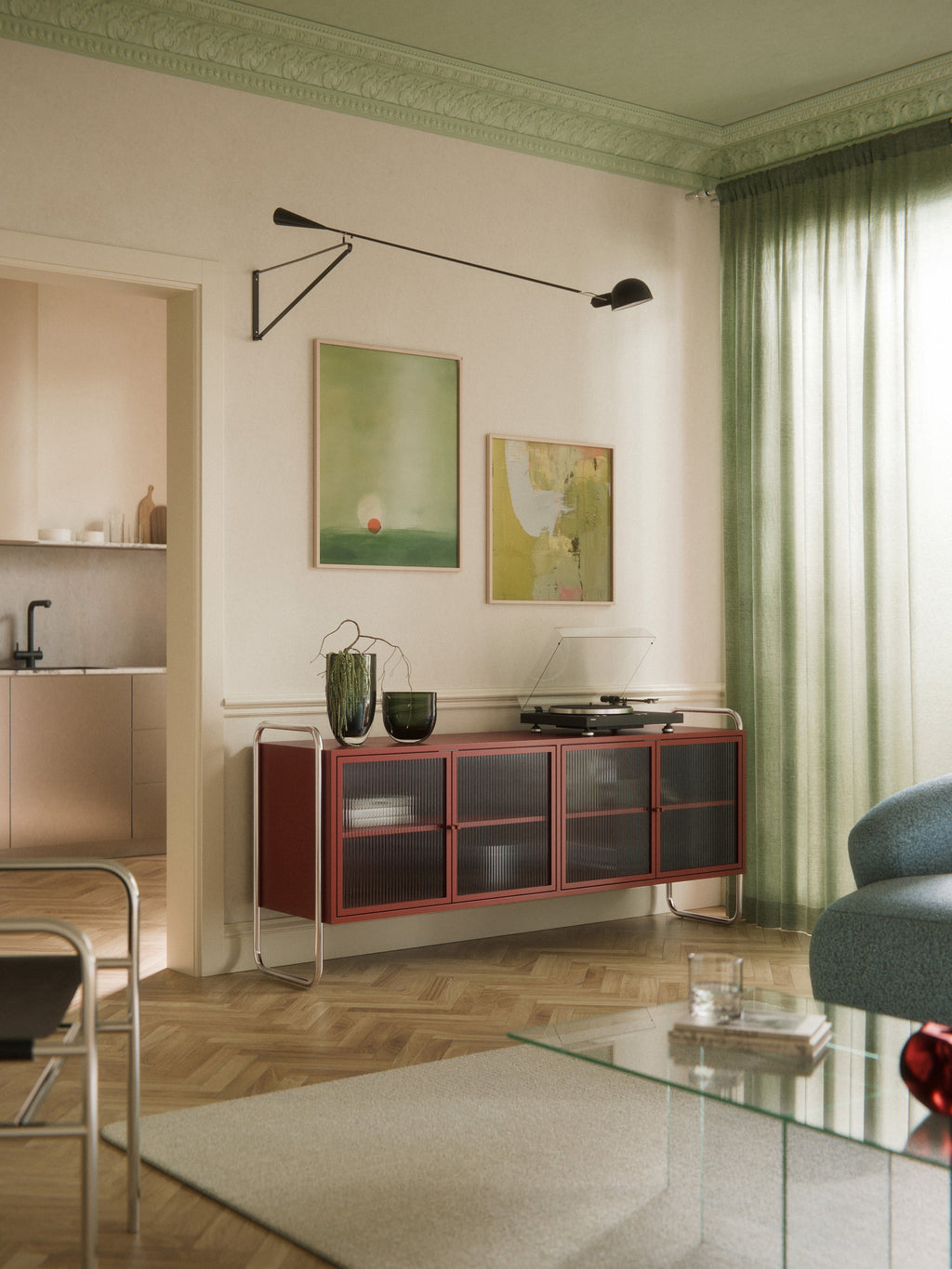 Robyn Metal Sideboard with Glass Front